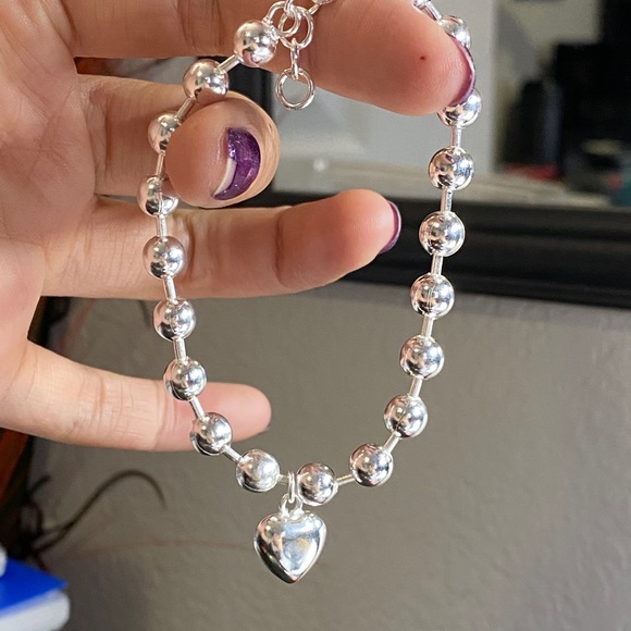 Sterling silver heart beads charm bracelet 8” gift - Picture 5 of 14